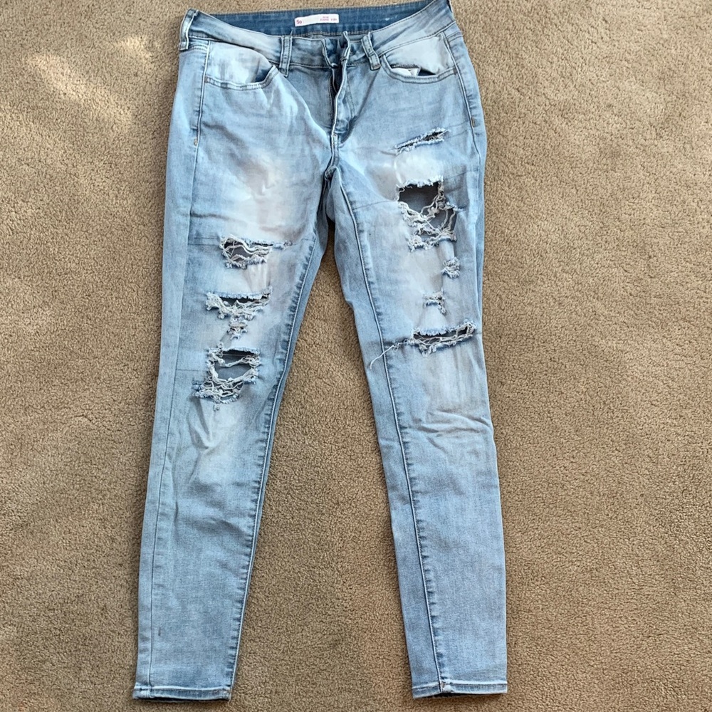 SO Light Blue Distressed Skinny Jeans